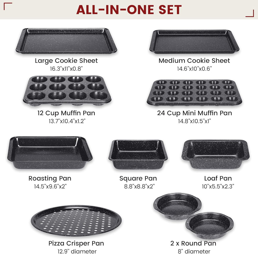 Terlulu 10-Piece Nonstick Baking Pans Set - Versatile Bakeware for Oven Cooking | Carbon Steel, Black