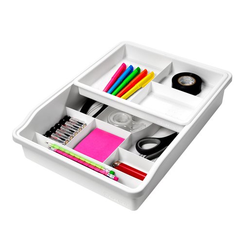madesmart 24-Compartment Junk Drawer Organizer with Sliding Top Tray, Multi-Purpose Storage for Kitchen, Office & Bathroom Drawers, White