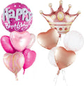 Rose Gold Crown Mylar Balloons - Large Round Pink Birthday Balloons Set for Women's Celebrations
