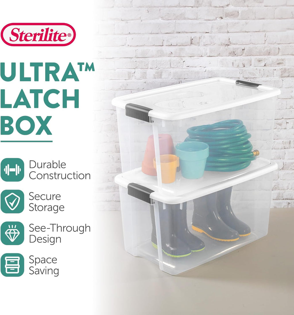 Sterilite 20-Pack Ultra Latching Storage Bins - Clear Plastic, 70 Quart Heavy-Duty Organizers for Home & Office