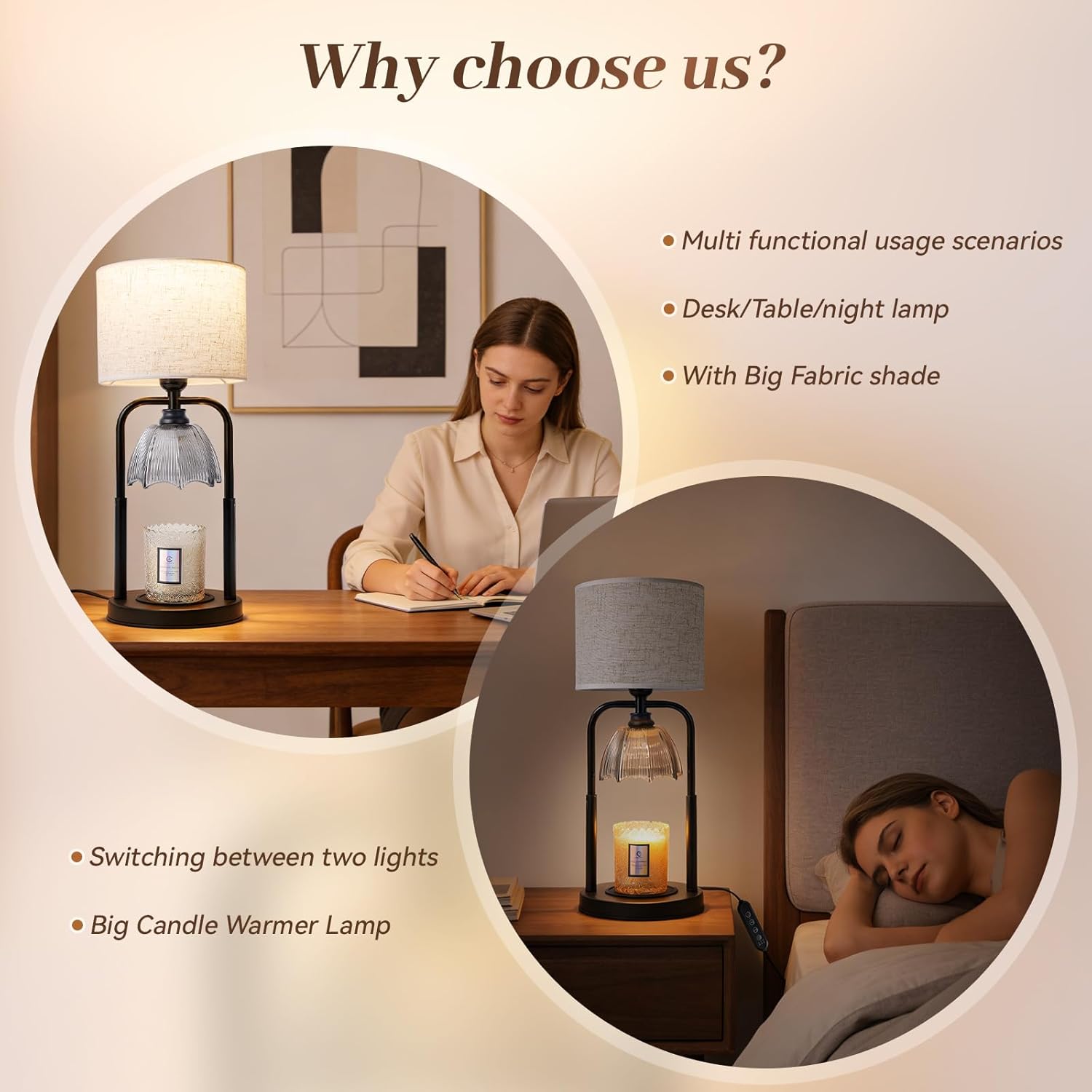 Skiennix Safe Candle Warmer Lamp - Flameless Electric Wax Melt Warmer for Large 3-Wick Candles | Adjustable Height, Timer, Black