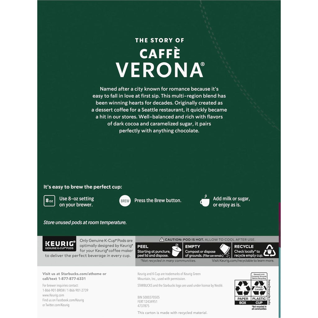 Starbucks K-Cup Coffee Pods - Dark Roast Caffè Verona for Hot or Iced Coffee | 96 Count