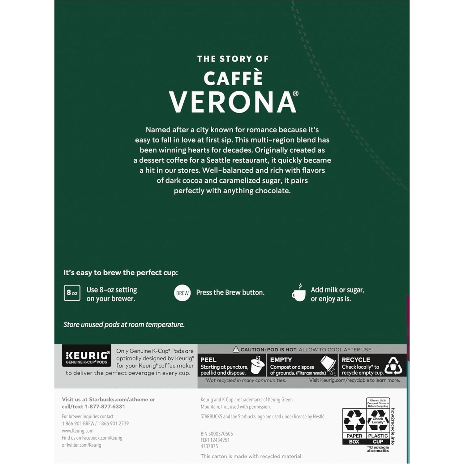 Starbucks K-Cup Coffee Pods - Dark Roast Caffè Verona for Hot or Iced Coffee | 96 Count