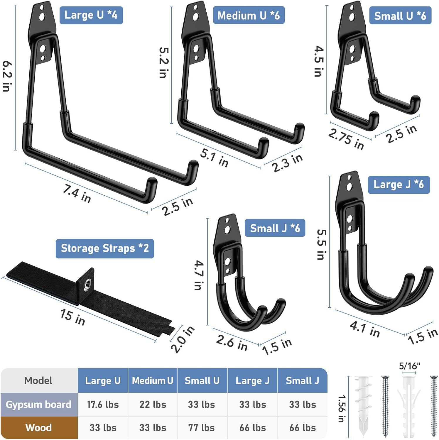 Skiennix Heavy-Duty Garage Hooks - Anti-Slip Coating for Secure Storage | 30 Pack Black for Bikes & Tools