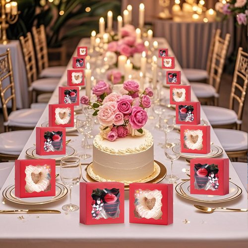 JCXGRVC 50PCS 3.25x3.25x1.5 inches Red Small Bakery Boxes with Window - Cookie Macaron Mini Cake & Truffle Gift Boxes for Christmas Gifts Birthday Wedding Valentine's Day Party Favors