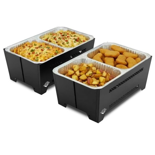 WIGEROC Chafing Racks for Foil Pans,Windproof Food Racks for Party Buffet with Chafing Fuel Drawer,Foldable Food Warmer Rack for Weddings,Camping and Parties 2PCS