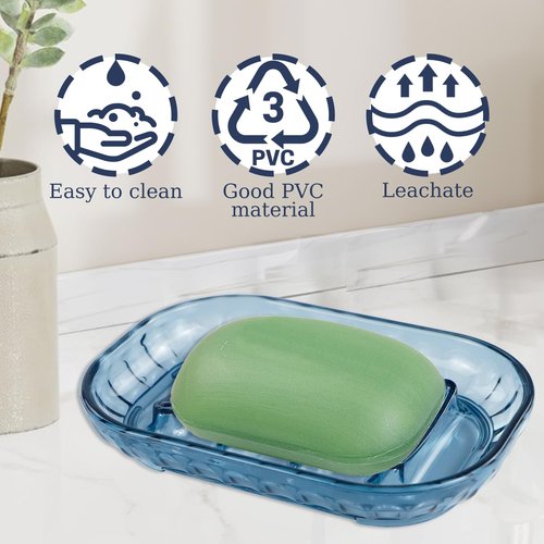 STNRST-IN 2 Pack Bar Soap Dish Holder, Plastic Clear Waterfall Soap Tray Dryer, Self Draining Soaps Saver for Shower, Kitchen Sink, Bathroom Restaurant Counter, Hotel (Blue)