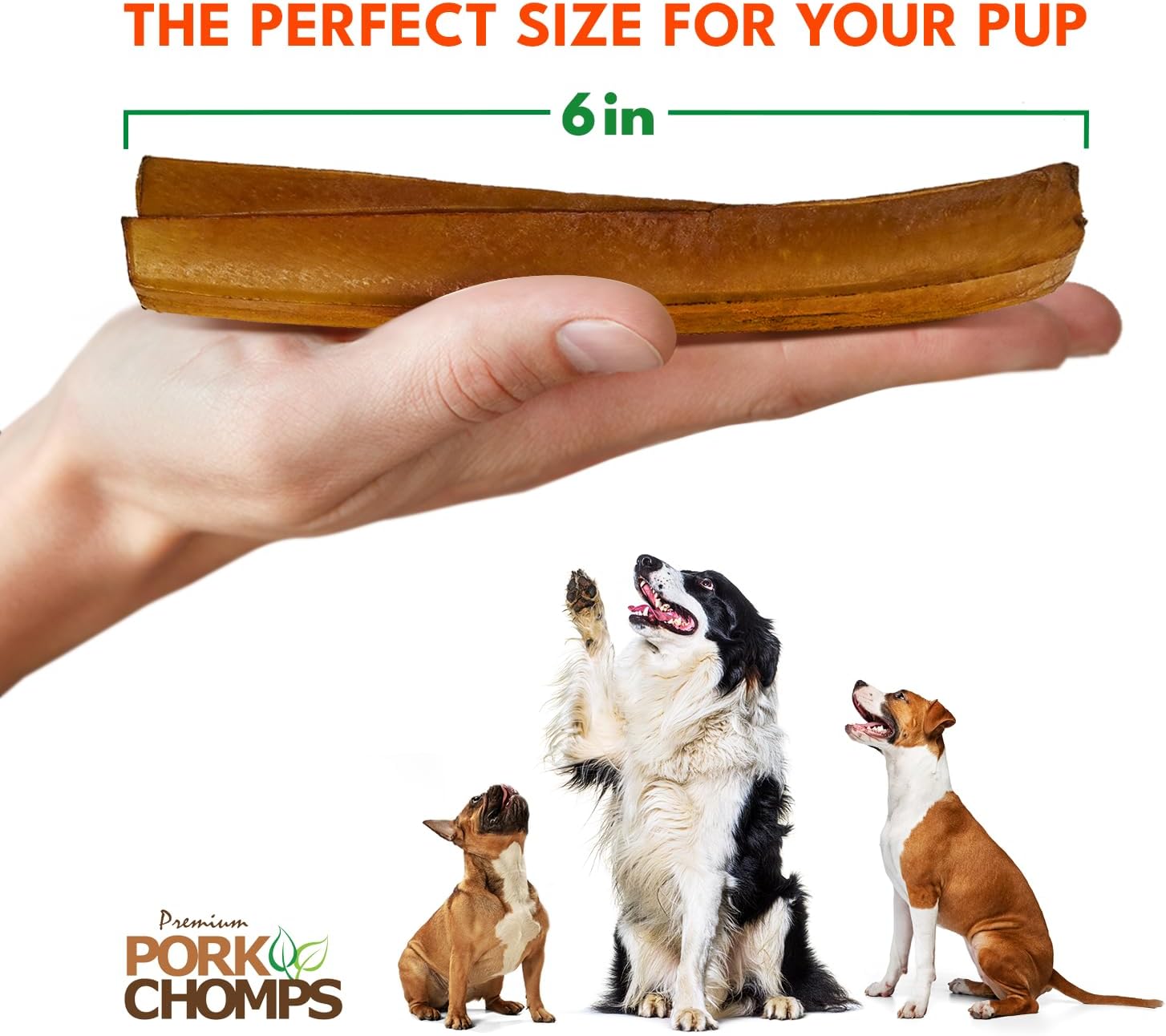 Pork Chomps Roasted Pork Skin Dog Chews - Long-Lasting, High Protein, Rawhide-Free | 6 Inch Rib Shapes, 10 Count