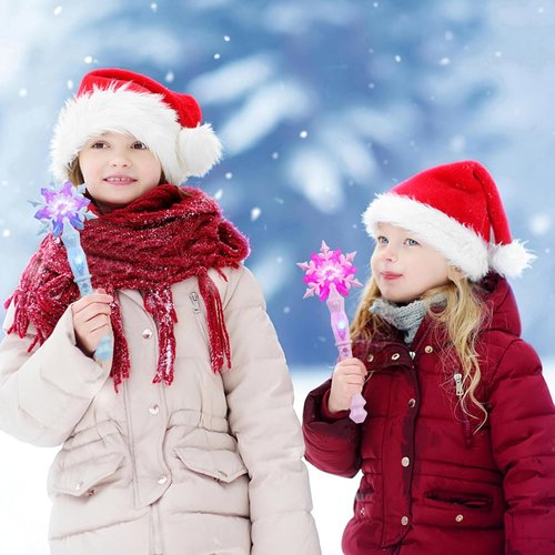 EnrichFun Light Up Frozen Snowflake Wand - Motion Sensitive Magic Princess Toys for Kids | 4 Pack (2 Blue & 2 Pink)