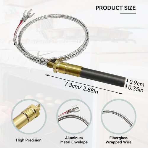 LESYAO 750mv Thermopile for Gas Fireplace, 24” Thermopile Generators Q313A Fit for Stove Gas Ovens/Gas Fireplace/Water Heater, Thermopile Assemblies Replacement (24'' Thermopile)