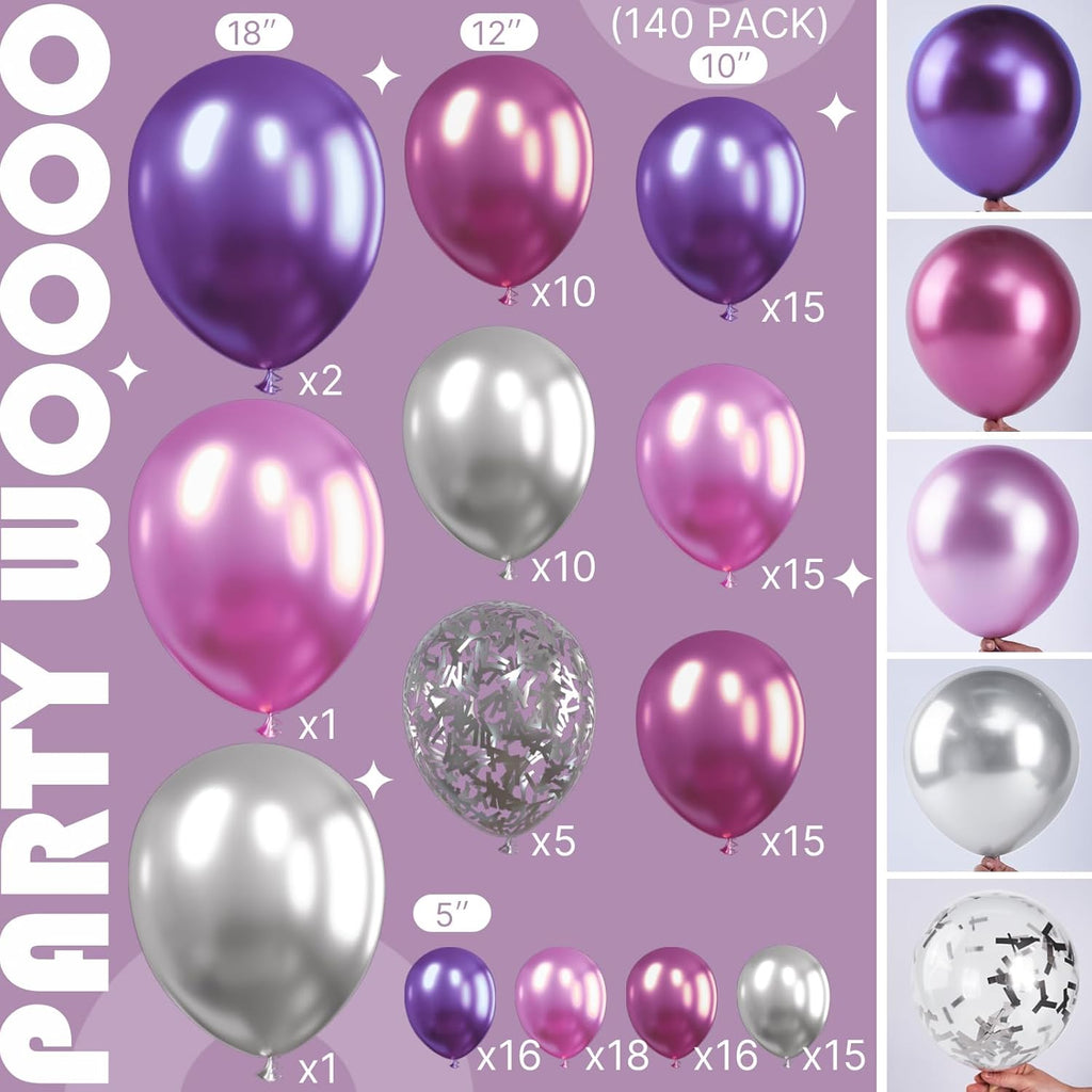 PartyWoo Balloon Garland Kit - 140 Pcs Purple Shades Balloons in Various Sizes for Birthday & Party Decor