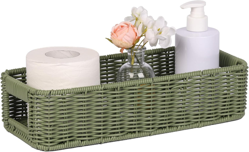 Regine Switzerland Wicker Storage Basket - Green Decorative Bin for Countertops & Shelves