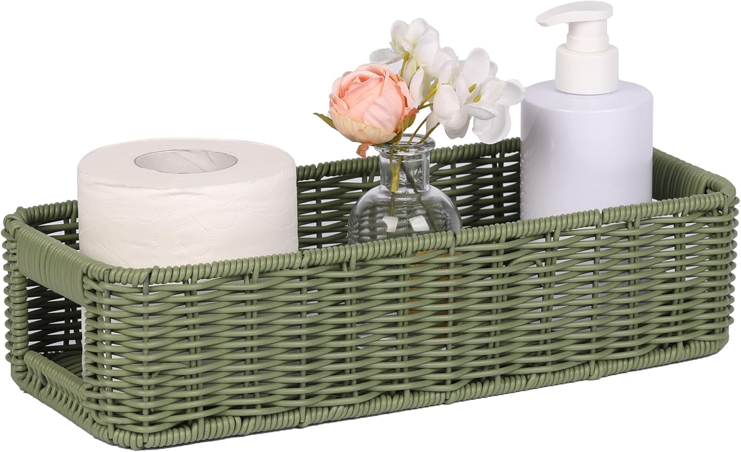 Regine Switzerland Wicker Storage Basket - Green Decorative Bin for Countertops & Shelves