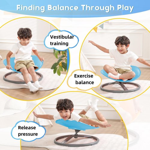 BABAMU Spinning Chair for Autistic Kids, Sensory Swivel Chair, Autism Sensory Products, Autism Toys, Sensory Toy for ADHD Children, Training Body Coordination (Blue)
