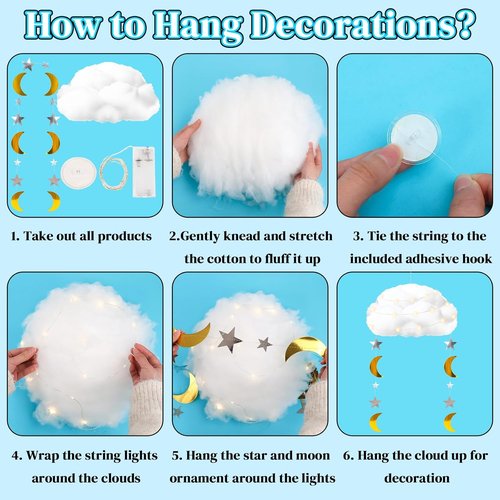 **3D Fluffy Cloud LED Light Kit - Hanging & Table Centerpiece Decor for Baby Showers, Nurseries & Parties**