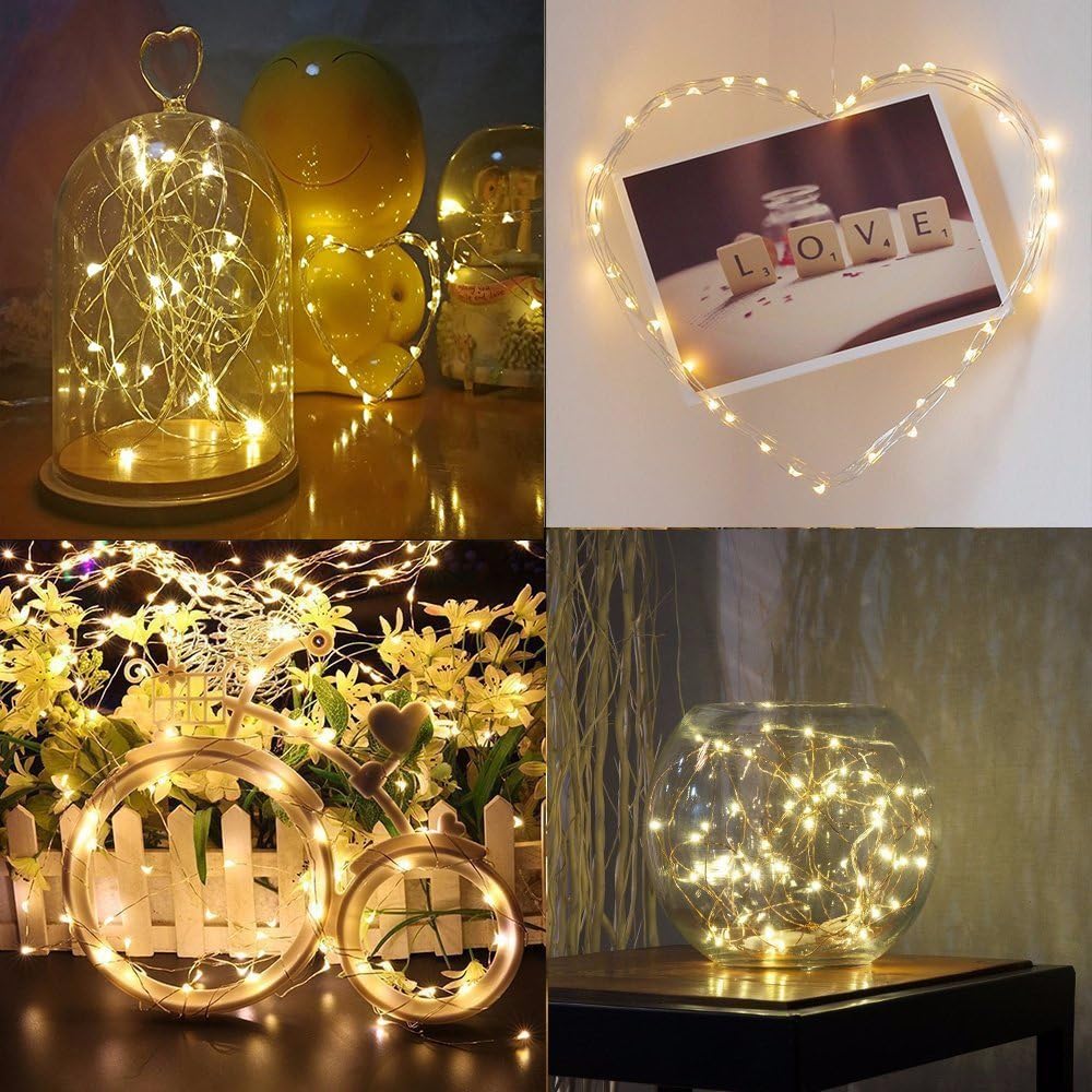 BXROIU Fairy Lights - Battery Operated Silver Wire String Lights with Remote Control | 16Ft, 50 LEDs, 8 Modes