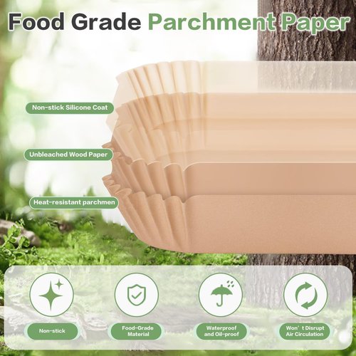Bella Parchment Paper Liners - 150 Pcs Nonstick Air Fryer Baking Sheets | Easy Cleanup & Oil Proof