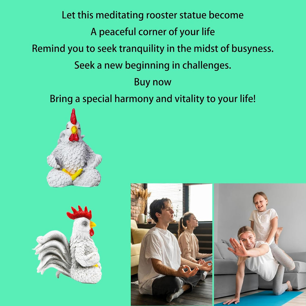 Regine Switzerland Funny White Rooster Statue Decor - Handcrafted Resin Chicken Figurine in Yoga Pose | Vibrant Country Charm for Unique Gifts