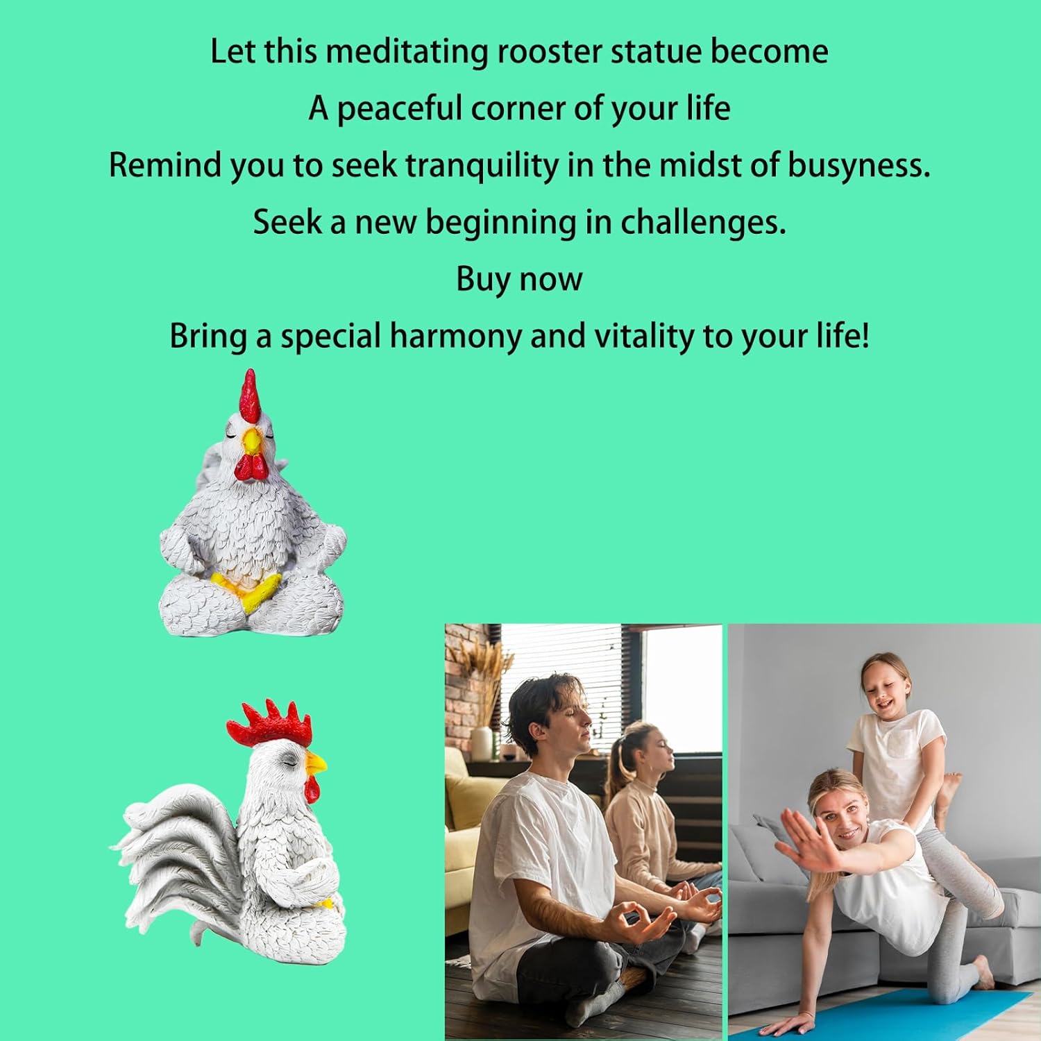Regine Switzerland Funny White Rooster Statue Decor - Handcrafted Resin Chicken Figurine in Yoga Pose | Vibrant Country Charm for Unique Gifts