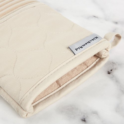KITCHENAID Quilted Cotton Terry Cloth Oven Mitt, Pot Holder, Kitchen Towel 4-Pack Set, Heat Resistant, Silicone Grip, 16"x26", 7"x13" & 7"x10", Milkshake