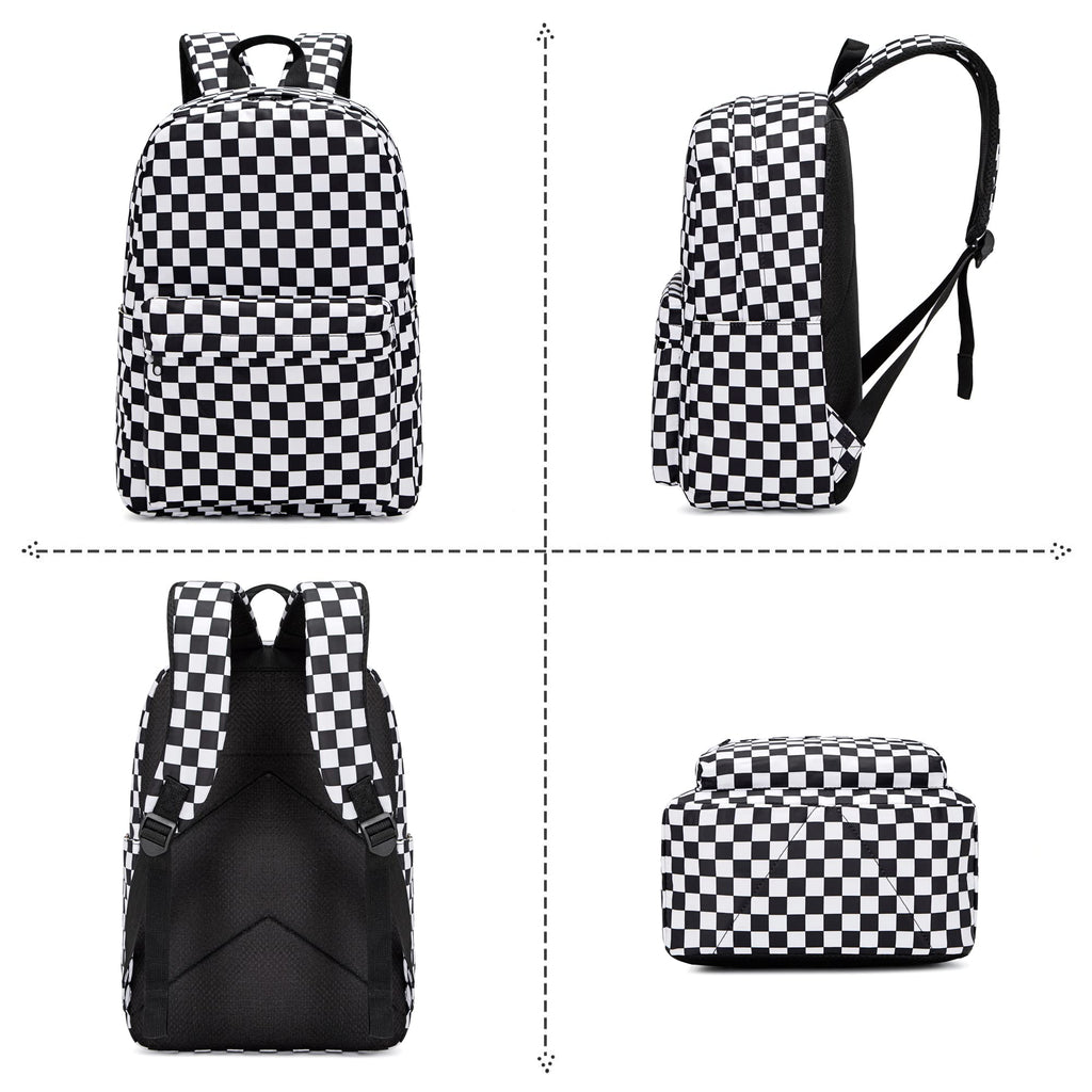 Yusudan Checkered Girls School Backpack Set, Kids Teens School Bag Bookbag with Lunch Bag Pencil Bag