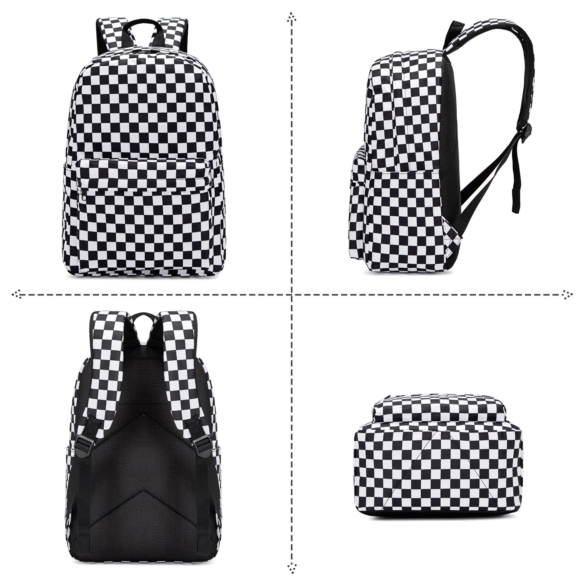 Yusudan Checkered Girls School Backpack Set, Kids Teens School Bag Bookbag with Lunch Bag Pencil Bag