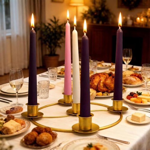Gold Advent Candle Holder - 5-Spot Wreath Design for Christmas Home & Church Decor