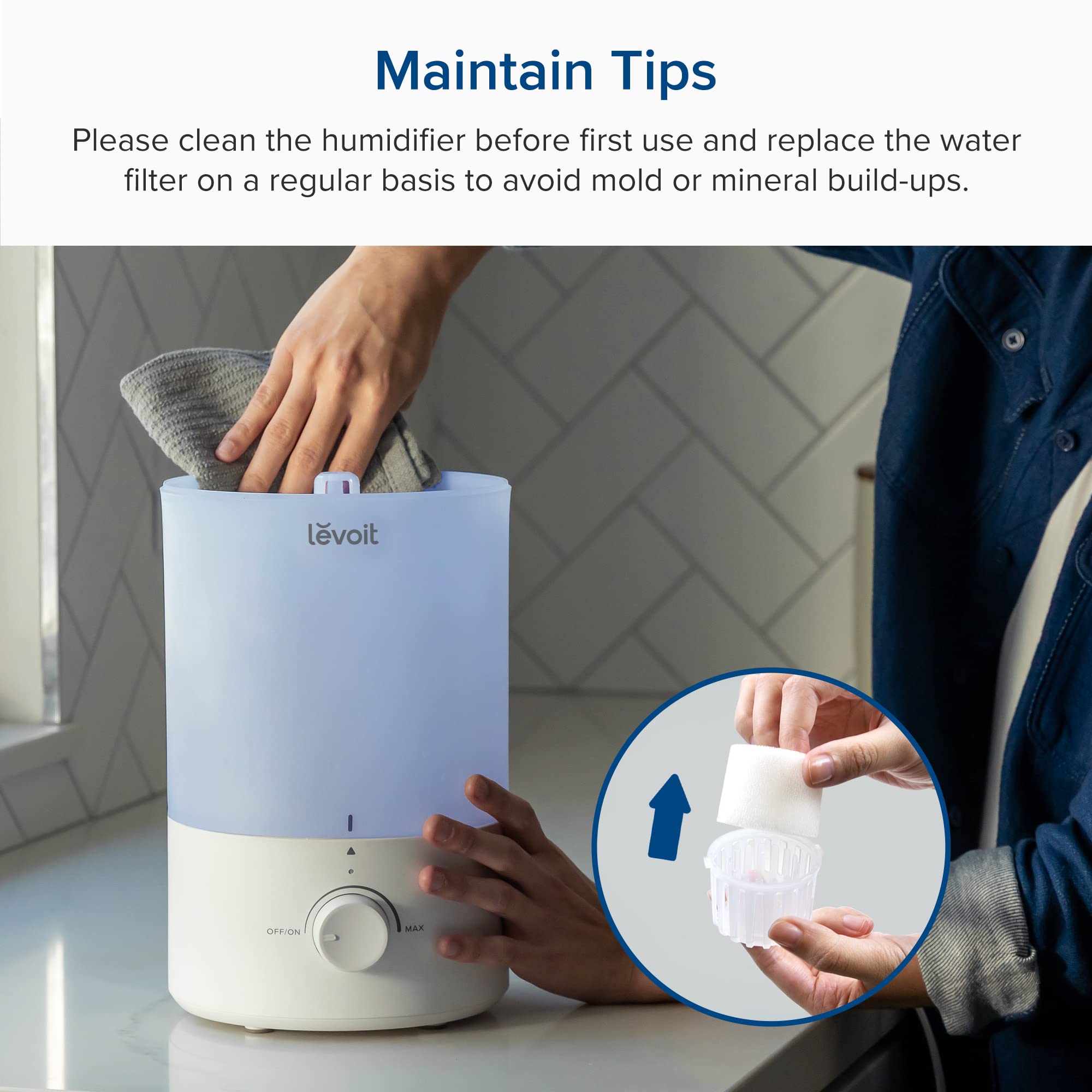 LEVOIT Dual 150 Humidifiers for Bedroom Large Room, 3L Cool Mist Top Fill Essential Oil Diffuser for Baby Nursery and Plants, 360° Nozzle, Quiet Rapid Ultrasonic Humidification for Home, Blue
