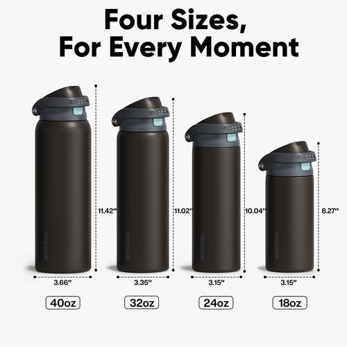 ENCOOL Leakproof Insulated Water Bottle with Straw Dual-Sip Water Bottle Bag-Safe Design for Work, Commute & Gym – Keeps Drinks Cold All Day, 24 oz, Charcoal Gray