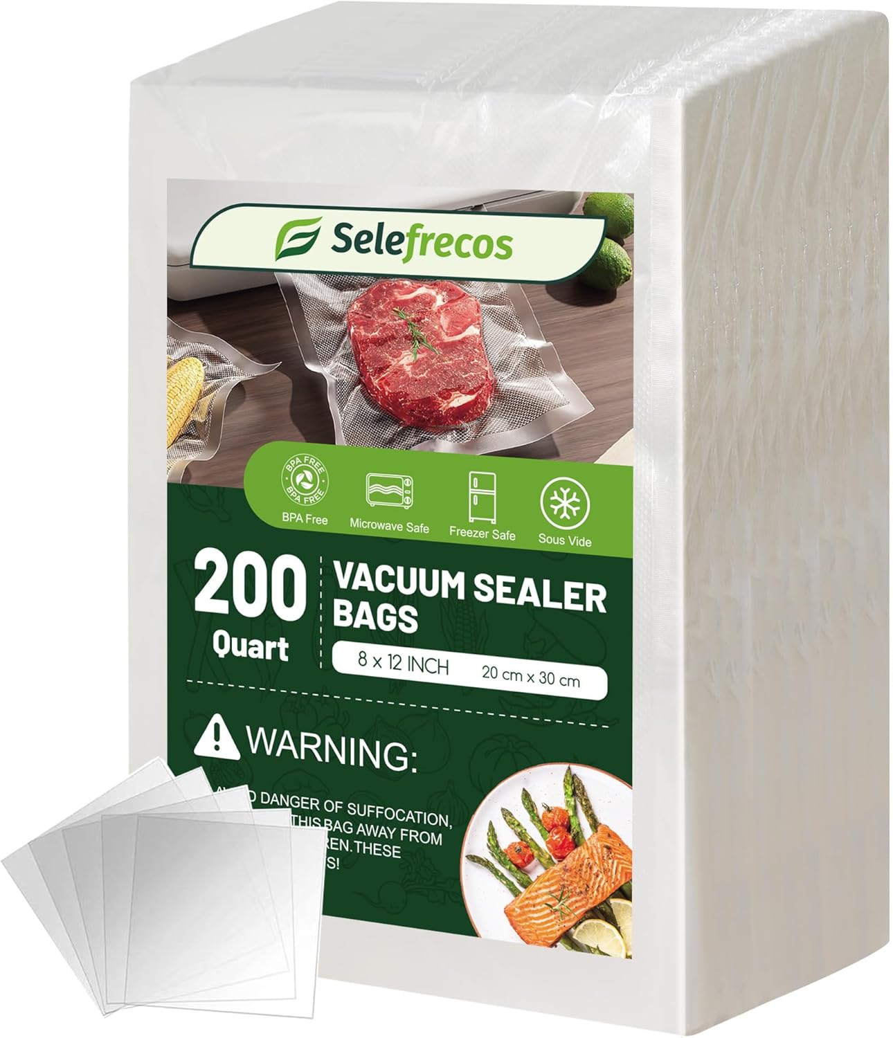 Skiennix Vacuum Sealer Bags - 200 Quart BPA-Free 8x12 Inch Heavy-Duty Food Storage Bags