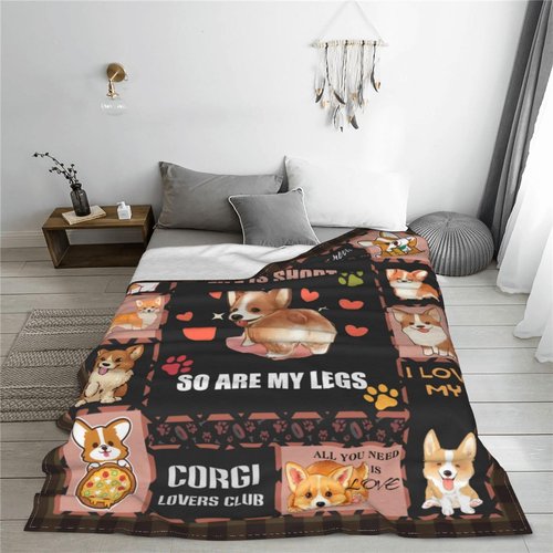 Corgi Flannel Blankets Super Soft and Warm Throw Blanket for Couch Sofa Gifts for Girls Boys Kids