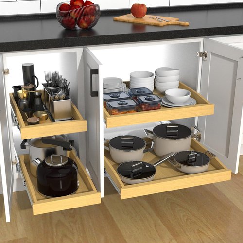 Wooden Pull out Cabinet Organizer 26" W x 21" D x 3.35" H, Heavy Duty Slide Out Drawers Pull-Out Home Organizers for Kitchen Cabinets