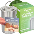 Vicook Deli Meat Press Kit - Stainless Steel Lunch Meat Press Mold for Deli Meats, with Thermometer Manual & Recipes All in one Box, Meat Press for Cooking Healthy Choices Ham Press Maker Meat Presser