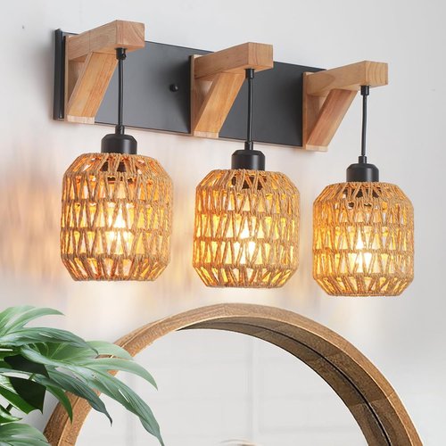 3-Pack Boho Rattan Lamp Shades - Handwoven Natural Wicker Lampshades for Pendant Lights, Chandeliers, Wall Sconces, Floor & Table Lamps – Vintage Farmhouse Home Decor