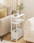 Apetaccat Narrow Side Table, 3-Tier Side Table with Storage Bag, Narrow Nightstand for Small Spaces, Bedside Table for Living Room, Bedroom, White