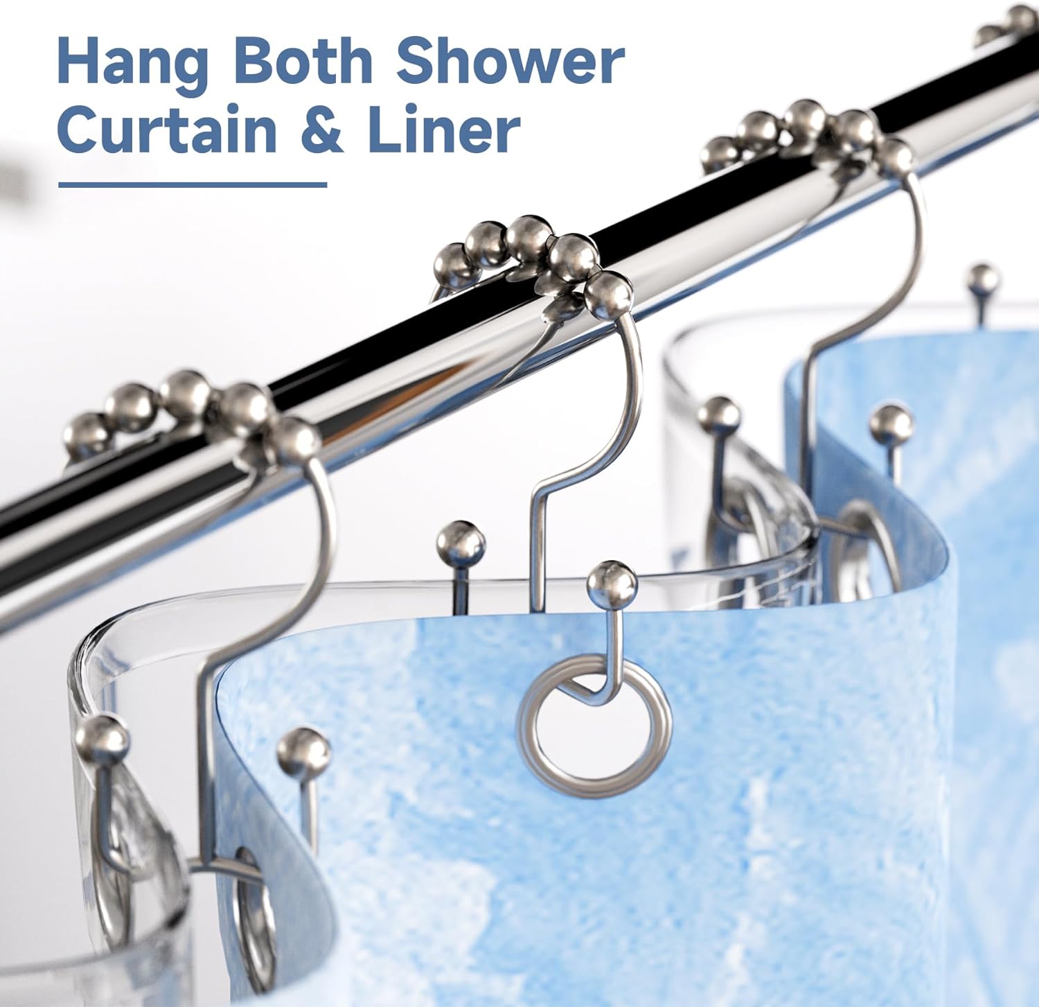 Titanker Shower Curtain Hooks - Rust Resistant Metal Double Glide Rings, Set of 12 - Nickel Finish