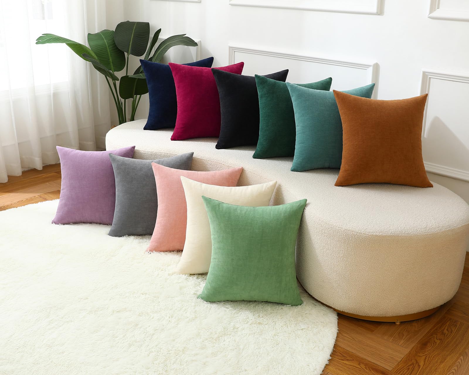 Qanatmz Lavender Cozy Soft Throw Pillow Covers, Light Purple Decorative Chenille Square Couch Cushion Cases for Sofa Decor, Set of 2, 18 x 18 Inches