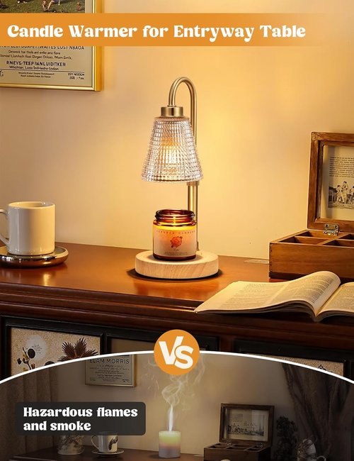 Innqoo Candle Warmer Lamp - Wood Color & Clear Design | Dimmable, Adjustable Height for Jar Candles & Wax Melts