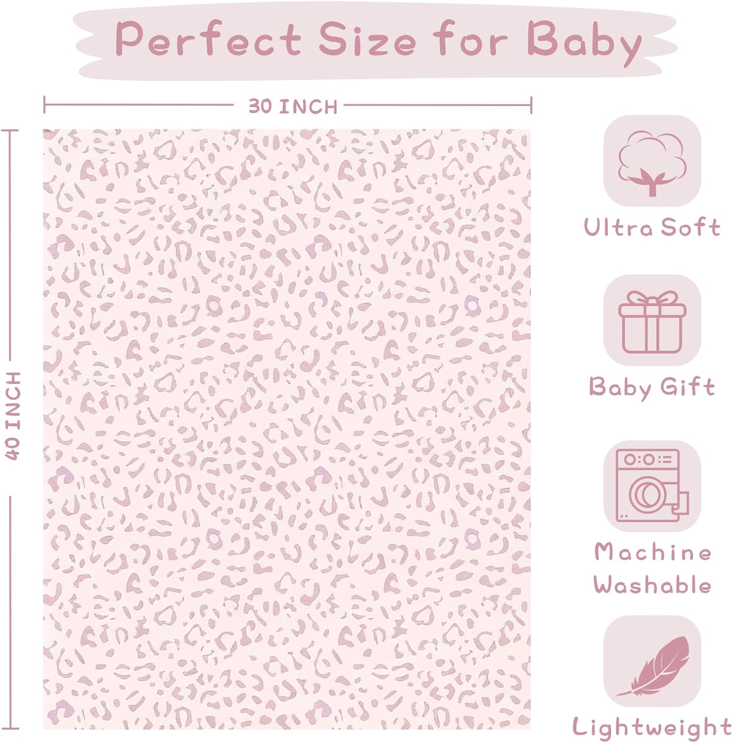 Yurhap Leopard Print Baby Blanket - Ultra Soft Cozy Fleece for Girls | 30"x40", Light Pink