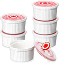 MALACASA Ramekins - 8 oz White Porcelain Set of 6 with Lids | Oven & Dishwasher Safe Custard Cups