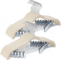 Skiennix 24-Pack Velvet Hangers - Adjustable Non-Slip Clips for Space-Saving Storage | Beige