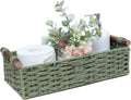 Skiennix Round Paper Rope Storage Basket - Decorative Wicker Organizer with Handle | Green, Small Size