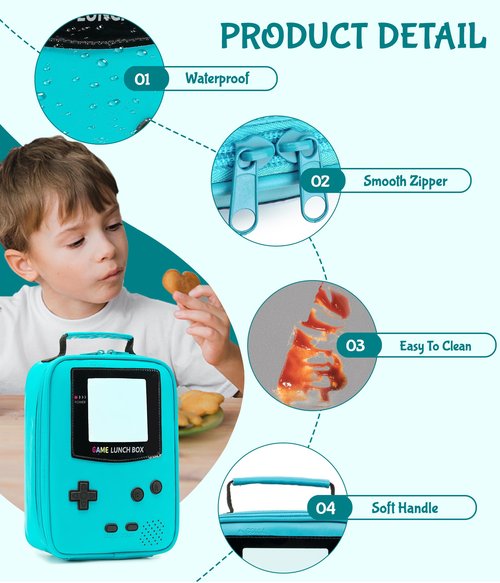 Tongtai Boy Lunch Box,Kids Lunch Bag Insulated Leather Game Lunch Box for School Thermal Meal Cooler Lunch Boxes for Boy Girl Kid Toddler Teen