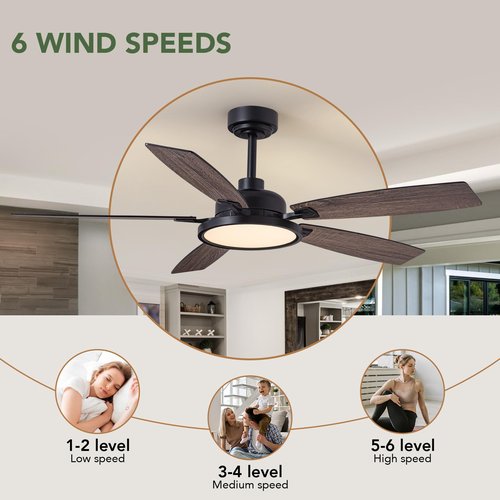 SPACORA 52 Inch Ceiling Fans with Lights, Black Ceiling Fan with Light and Remote Control, 3CCT, Dimmable, Noiseless, DC Reversible Motor, Indoor/Outdoor Ceiling Fan for Bedroom, Living Room, Patio