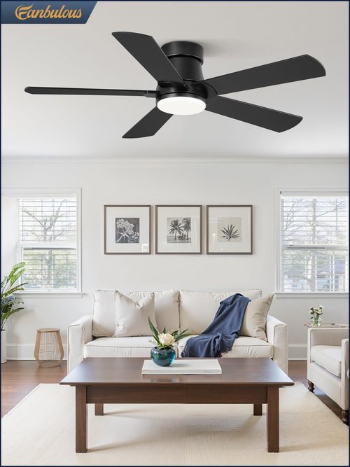 Fanbulous Ceiling Fans with Lights and Remote, 42 inch Low Profile Flush Mount Ceiling Fan,White Modern Ceiling Fan with LED Light for Bedroom Indoor Outdoor-5 Reversible blades, 3CCT, 6 Speeds, Timer