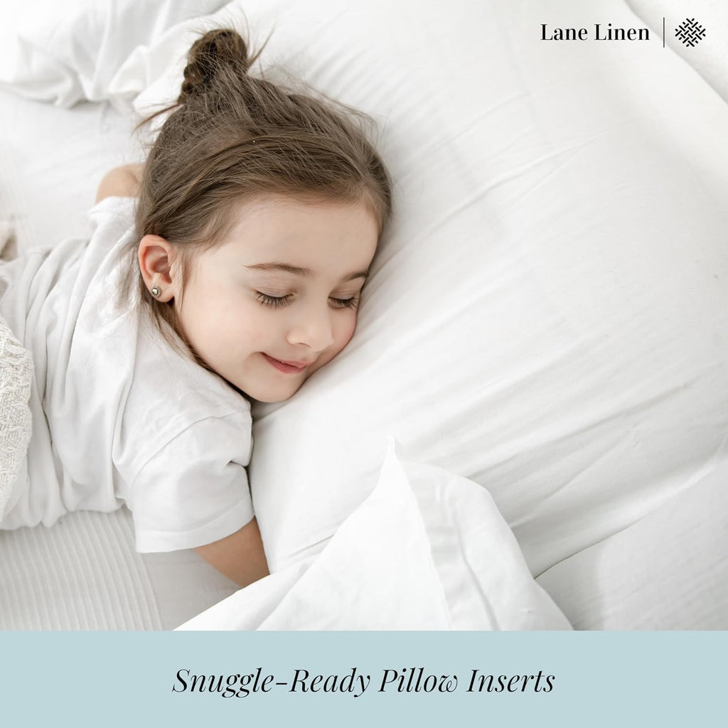 **LANE LINEN Standard Size Bed Pillows - Set of 2 Medium Soft Gusseted Down Alternative | Comfortable & Machine Washable - White**