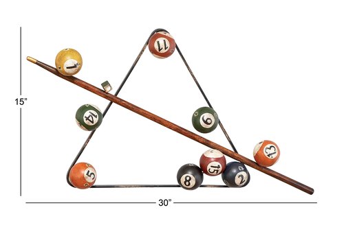 Deco 79 Metal Games Home Wall Decor Pool Wall Sculpture, Wall Art 3" x 30" x 15", Multi Colored