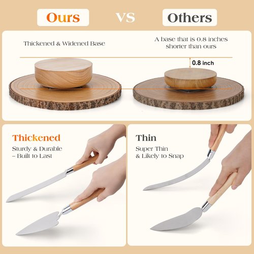 Cake Turntable 12" Wooden Cake Stand with Cake Cutting Set Rustic Cake Stand for Wedding/Party/Baby Baptism/Reception Event/Rotating Cake Display Stand