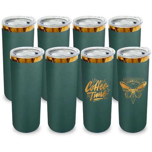 FunTrans 20 oz Skinny Tumblers Stainless Steel Tumbler with Lid and Straw Double Wall Vacuum Insulated Coffee Mug 20oz Powder Coated Cup for Hot and Cold Drinks(Green,8 pack)