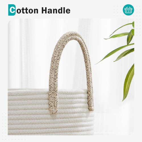 Cotton Rope Laundry Basket by YOUDENOVA, 58L Woven Collapsible Laundry Hamper, Clothes Hamper with Reinforced Handles in the Laundry Room, Bedroom, Bathroom, Brown